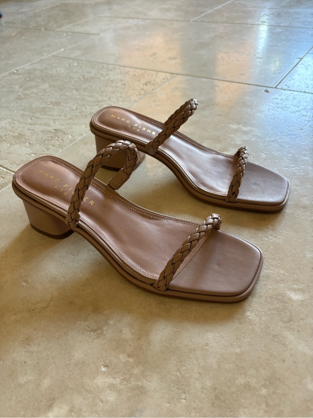 NEW Marc Fisher Tan Braided Block-Heel Sandals